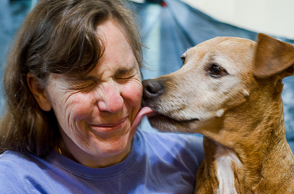 My dog Dolly kissing me on the face