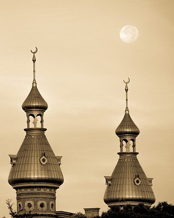 Moon set over University of Tampa